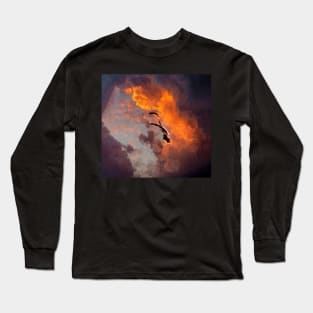 Woman diving in cloudy sky during sunset Long Sleeve T-Shirt